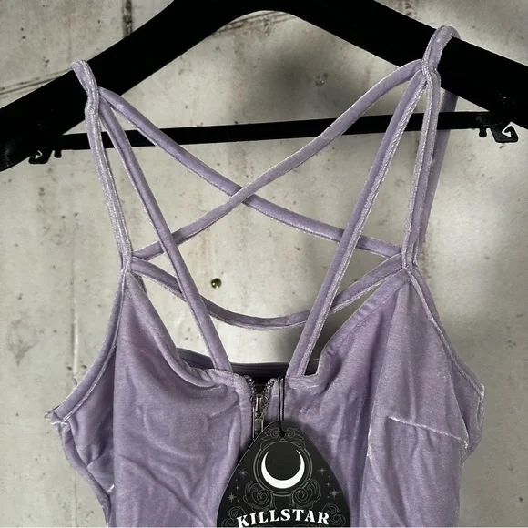 Killstar goth witchy punk lavender velvet zip up pentagram crop top size L NWT - Picture 2 of 7